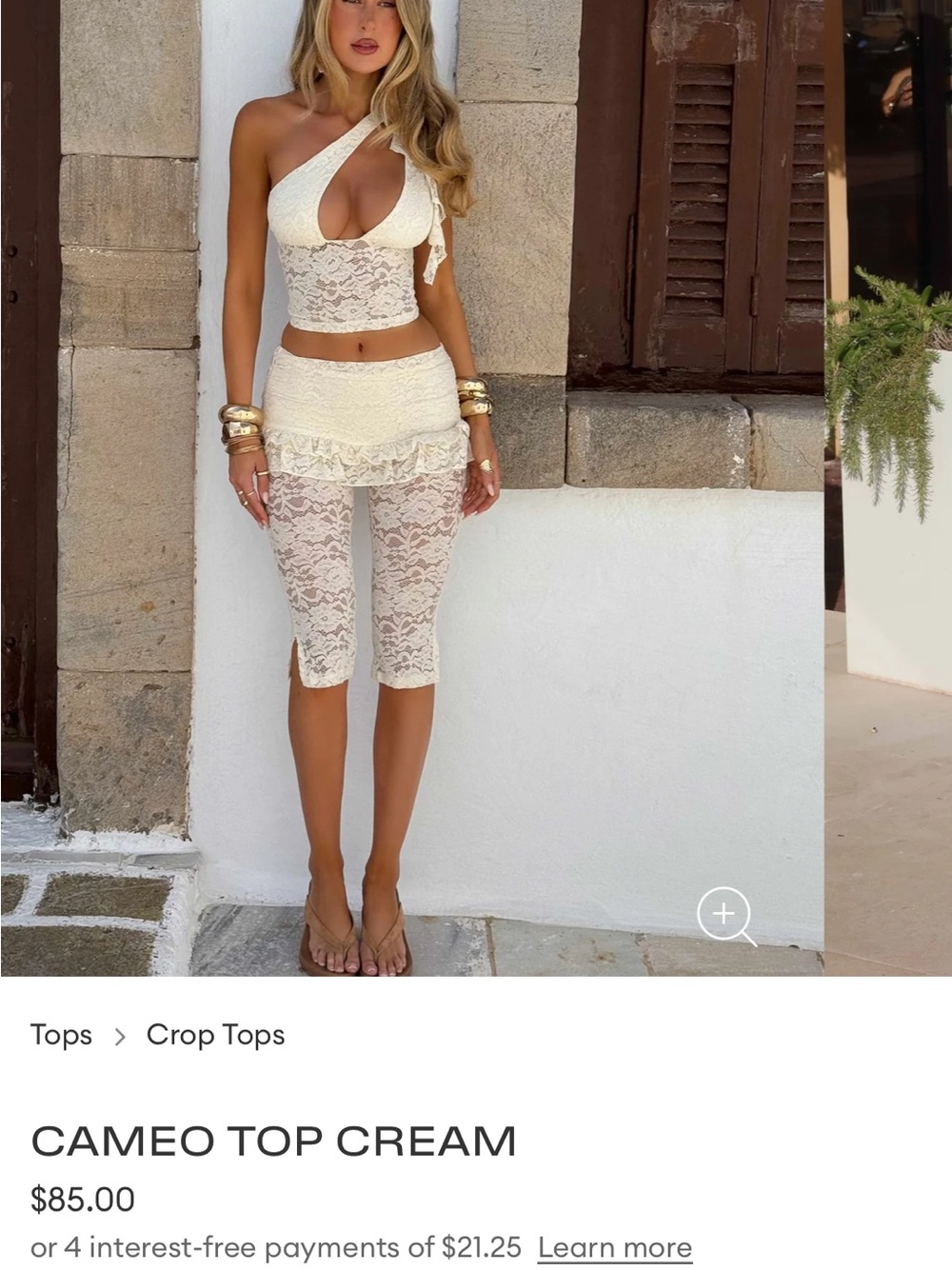 Cameo One-Shoulder Lace Crop Top & Capris Set - Cream new w tags and bag